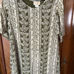 Noa Noa Olive & Cream Botanical Print Silk Caftan Sz L